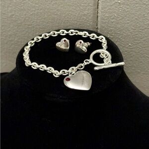 Silver Heart Earrings and Bracelet Jewelry Set